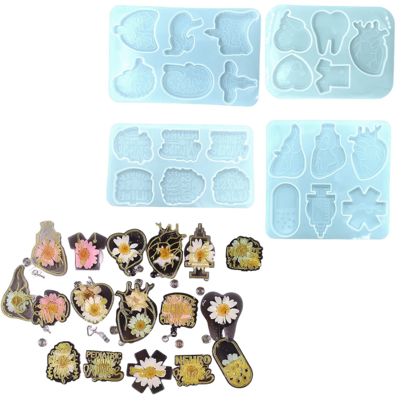 4 Pack of Medical Professional Badge Reel or Phone Grip Molds for UV and Epoxy Resin Art